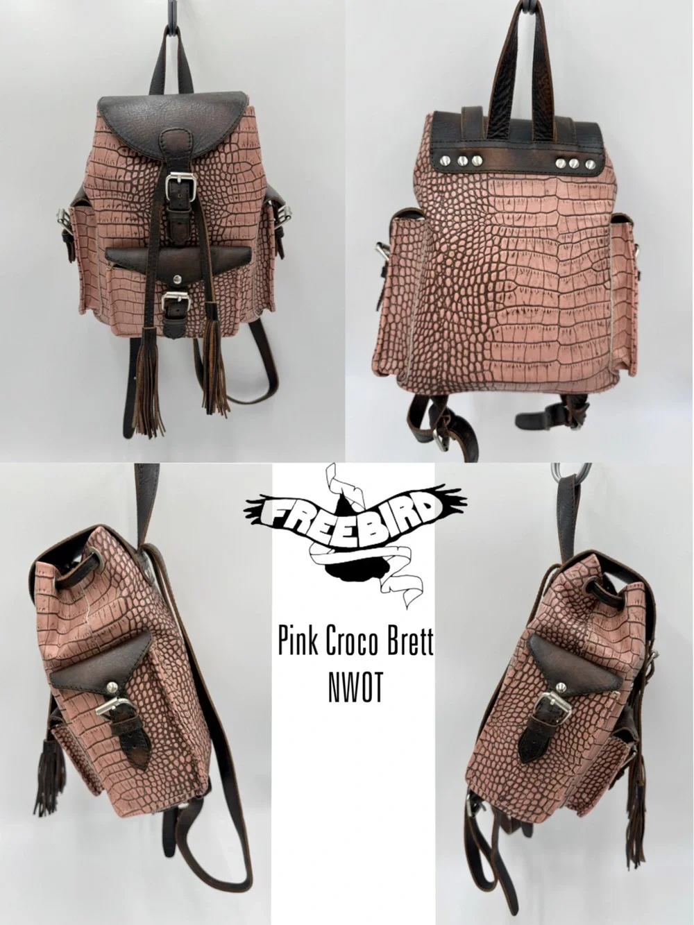 Freebird Pink Croco Brett Backpack